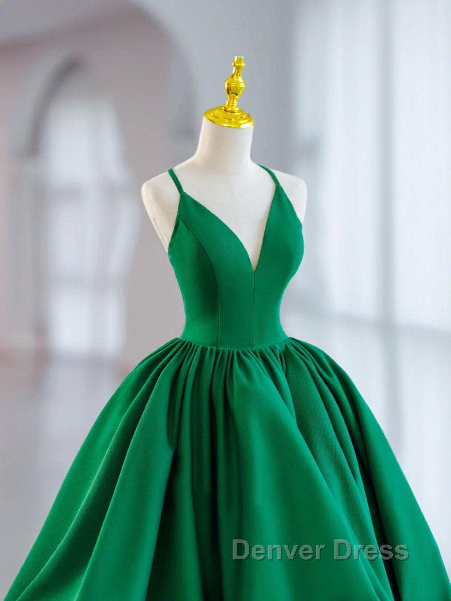 Short Green V Neck Satin Prom Dress, Short Green V Neck Satin Prom Homecoming Dresses