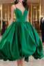 Short Green V Neck Satin Prom Dress, Short Green V Neck Satin Prom Homecoming Dresses