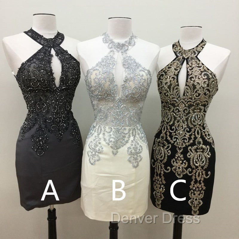 Short Halter Prom Homecoming Dresses Embroidery Beaded Secondary image