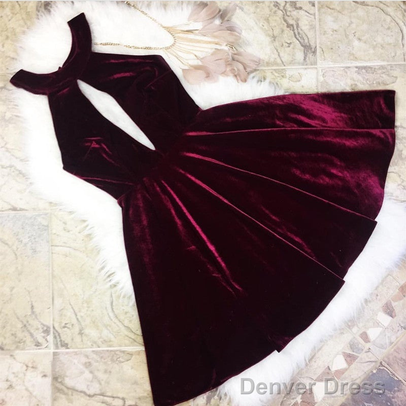 Short Halter Top Burgundy Velvet Homecoming Dresses Secondary image