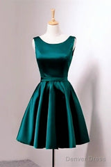Short Hunter Green Satin Prom Dress With Bow