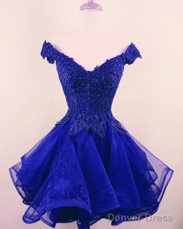 Short Lace Beaded V Neck Off Shoulder Homecoming Dresses Organza