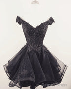 Short Lace Beaded V Neck Off Shoulder Homecoming Dresses Organza
