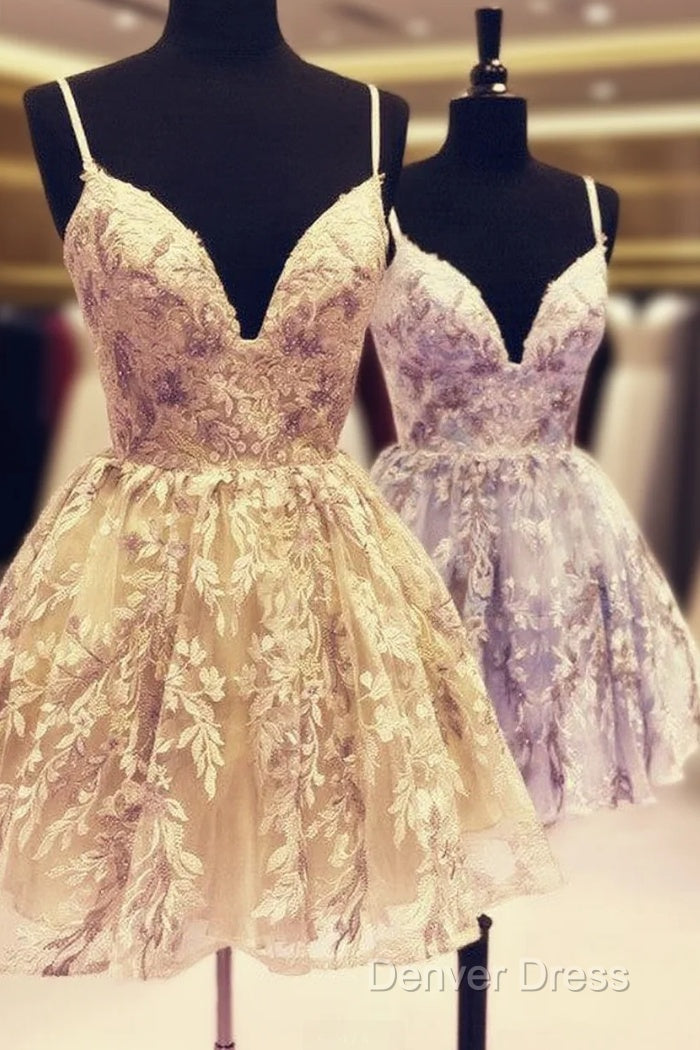 Short Lace Homecoming Dresses V Neck Spaghetti Straps Main image