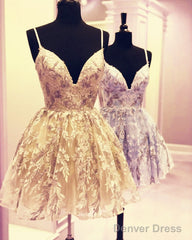 Short Lace Homecoming Dresses V Neck Spaghetti Straps