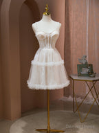 Short Light Champagne Lace Prom Dress, Short Champagne Lace Prom Homecoming Dresses