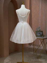 Short Light Champagne Prom Dresses, Light Champagne Short Formal Homecoming Dresses