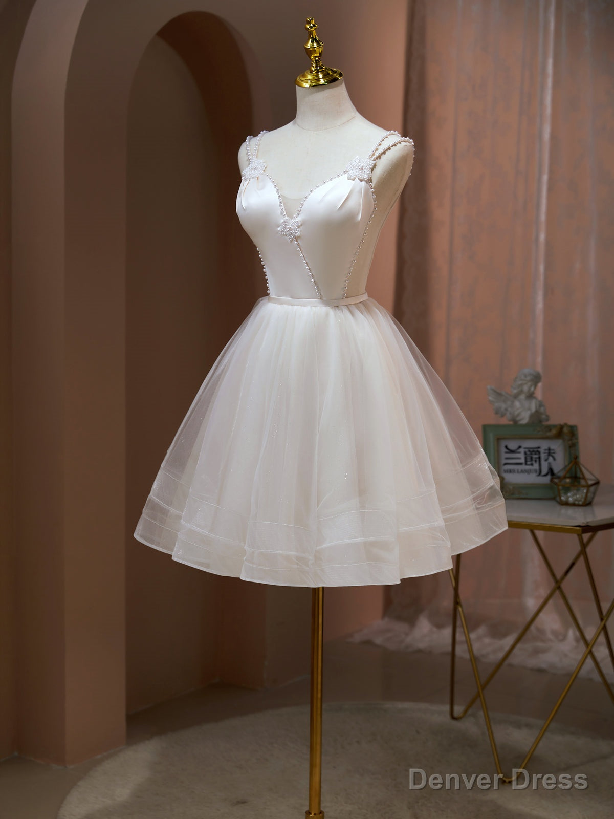 Short Light Champagne Prom Dress, Light Champagne Short Prom Homecoming Dresses Main image