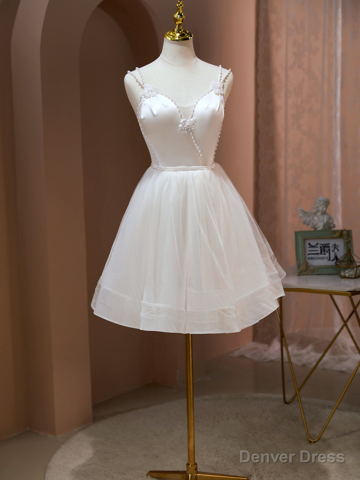 Short Light Champagne Prom Dress, Light Champagne Short Prom Homecoming Dresses