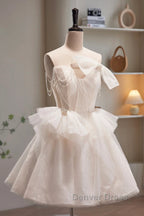 Short Light Champagne Tulle Prom Dress, Short Champagne Tulle Prom Homecoming Dresses