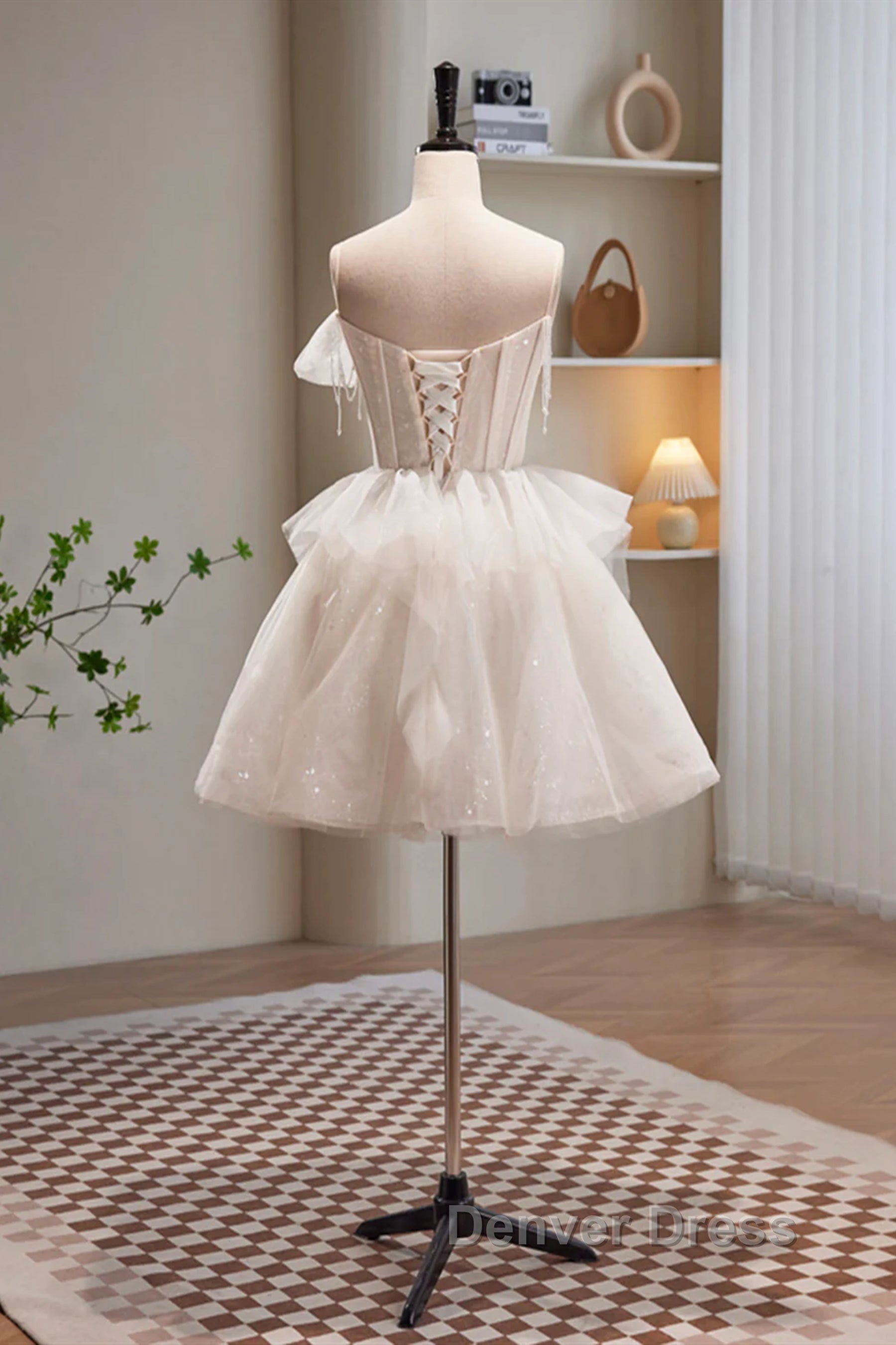 Short Light Champagne Tulle Prom Dress, Short Champagne Tulle Prom Homecoming Dresses