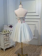 Short Light Green Tulle Prom Dress, Short Tulle Floral Prom Homecoming Dresses