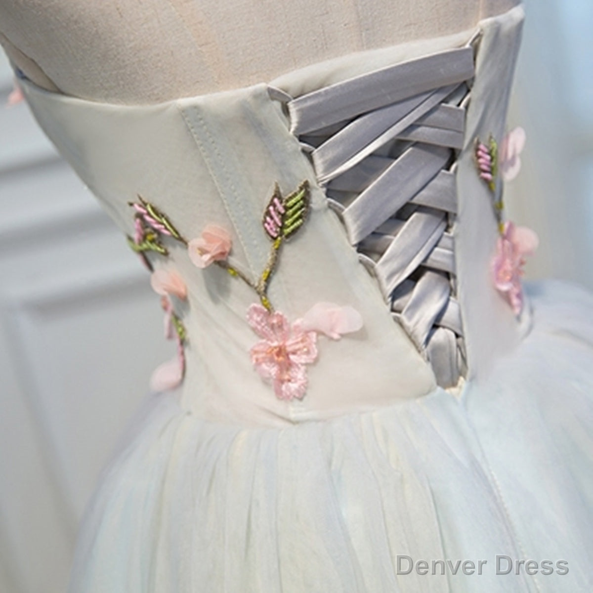 Short Light Green Tulle Prom Dress, Short Tulle Floral Prom Homecoming Dresses