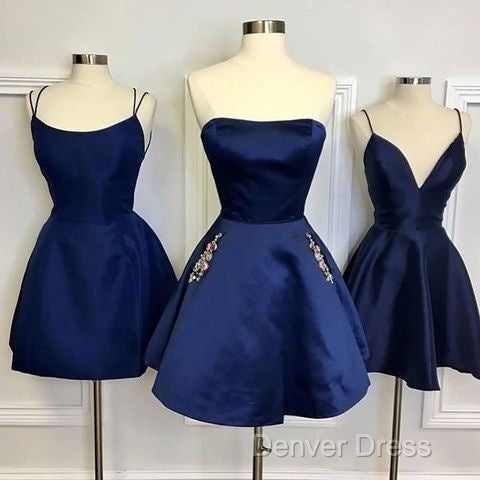 Short Navy Blue Homecoming Dress With Pockets Crystals Cocktail Dresses Secondary image