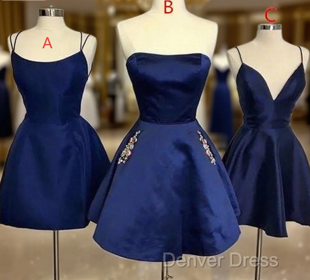 Short Navy Blue Homecoming Dress With Pockets Crystals Cocktail Dresses Main image