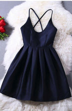 Short Navy Blue Women Dress, Cross Back Prom Dress,Graduation Dresses