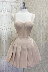 Short Nude Satin Corset Dress