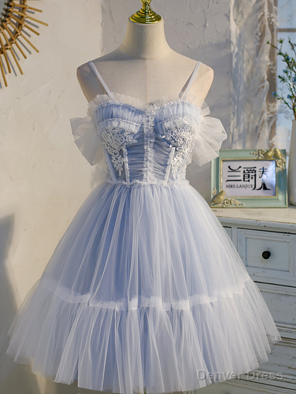 Short Off the Shoulder Light Blue Prom Dresses, Light Blue Formal Homecoming Dresses Secondary image