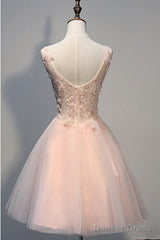 Short Open Back Pearl Pink Homecoming Dresses With Appliques