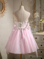 Short Pink Beaded Prom Dress, Short Pink Beaded Prom Homecoming Dresses