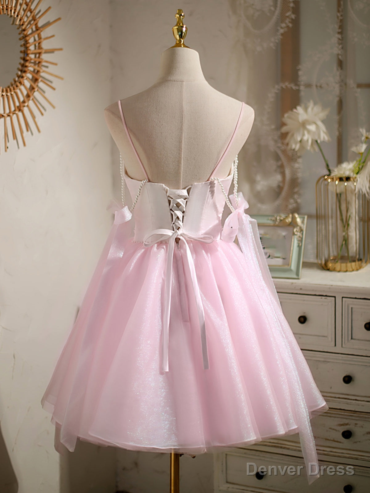 Short Pink Beaded Prom Dress, Short Pink Beaded Prom Homecoming Dresses