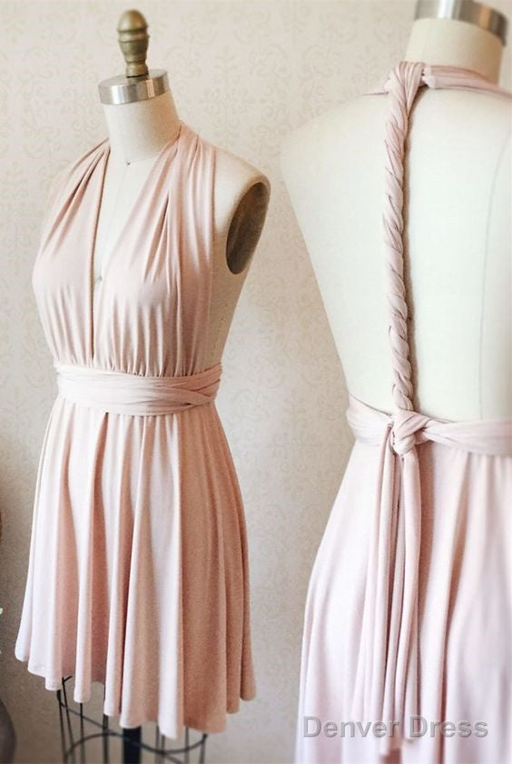 Short Pink Bridesmaid Dress, Wedding Dress, V Neck Bridesmaid Dress, Wedding Party Dress Homecoming Dresses Main image