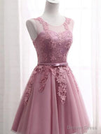 Short Pink Lace Prom Dress, Short Pink Lace Graduation Homecoming Dresses