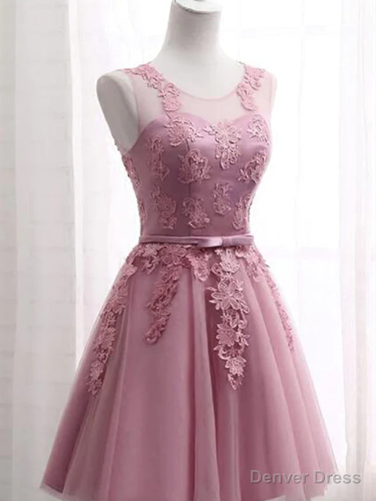 Short Pink Lace Prom Dress, Short Pink Lace Graduation Homecoming Dresses
