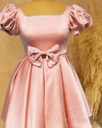 Short Pink Satin Prom Dresses With Bow