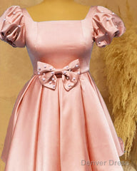 Short Pink Satin Party Dress With Bow