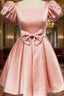 Short Pink Satin Prom Dresses With Bow