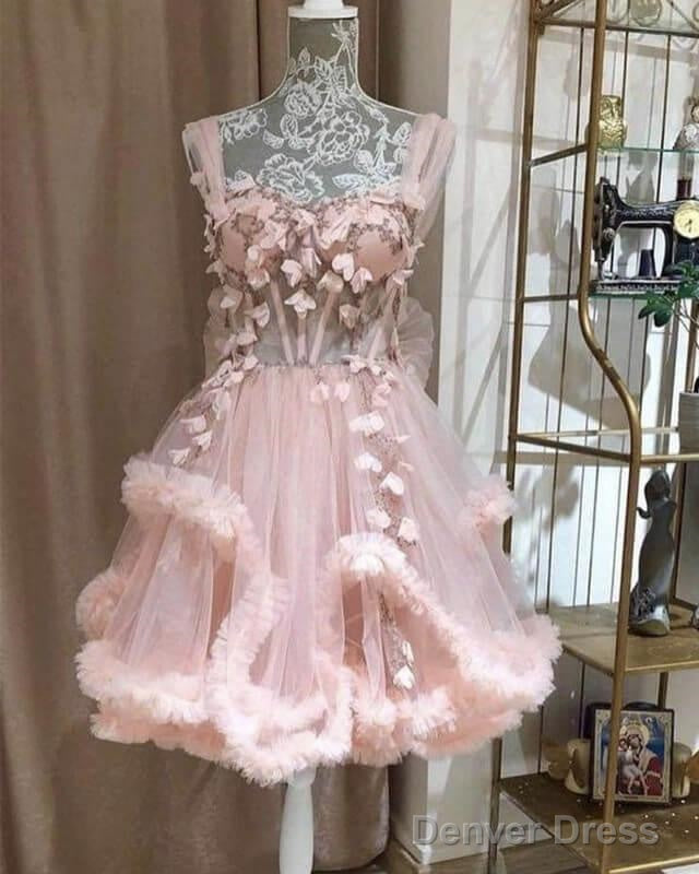 Short Pink Tulle Corset Dresses With Handmade Flowers Main image