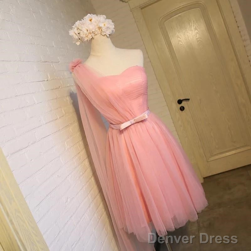 Short Pink Tulle Pleated Bridesmaid Dresses One Shoulder Secondary image