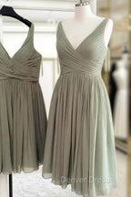 Short Pleated V Neck Chiffon Bridesmaid Dresses