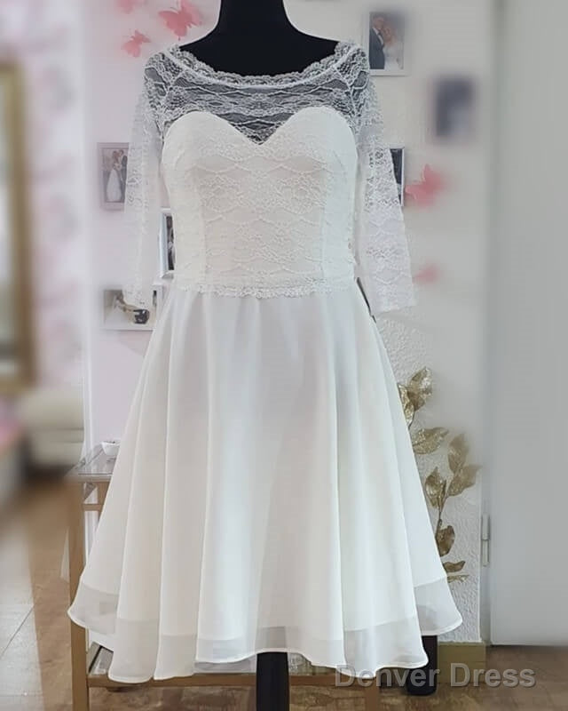 Short Plus Size Chiffon Wedding Dresses With Lace Sleeve