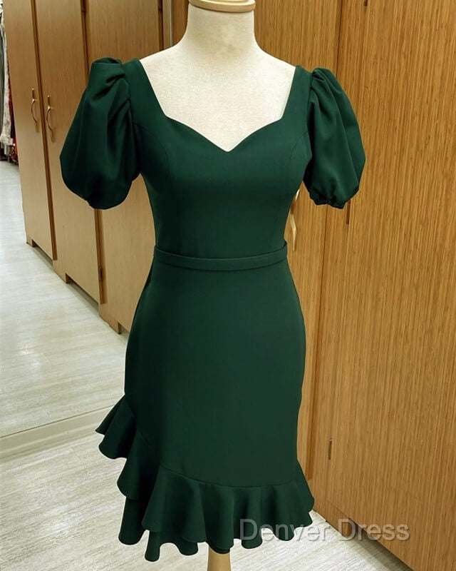 Short Puffy Sleeves Green Sheath Prom Dresses Secondary image