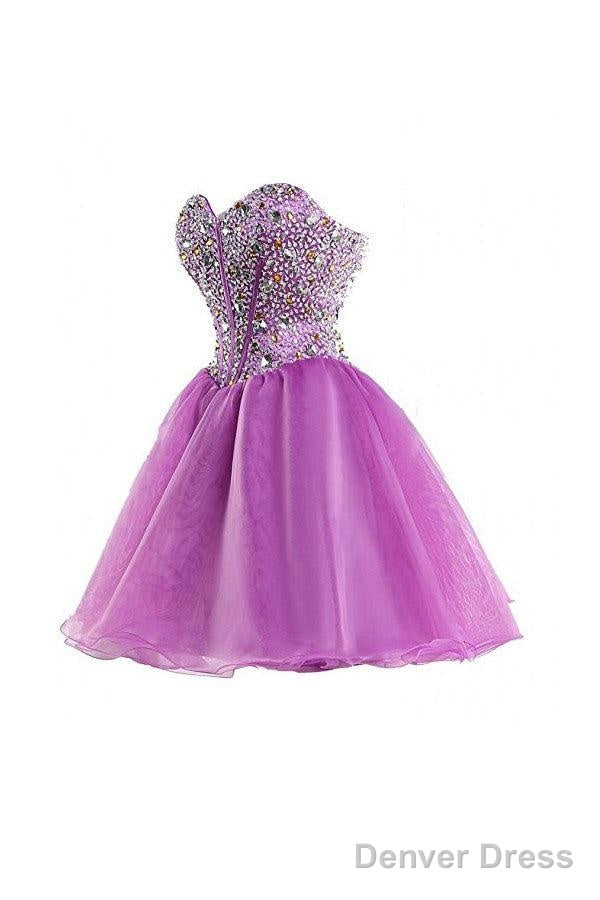 Short Purple Homecoming Dress Short Prom Dresses With Beading