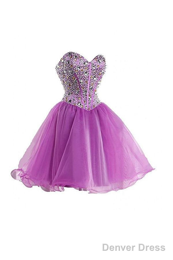 Short Purple Homecoming Dress Short Prom Dresses With Beading Main image