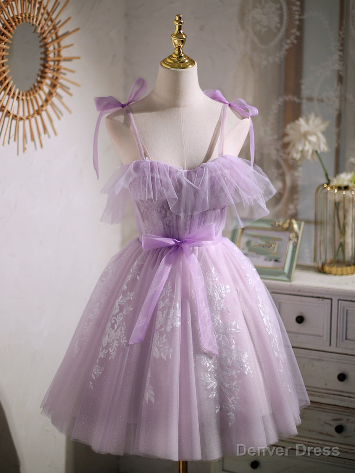 Short Purple Lace Prom Dresses, Short Purple Lace Formal Homecoming Dresses Main image