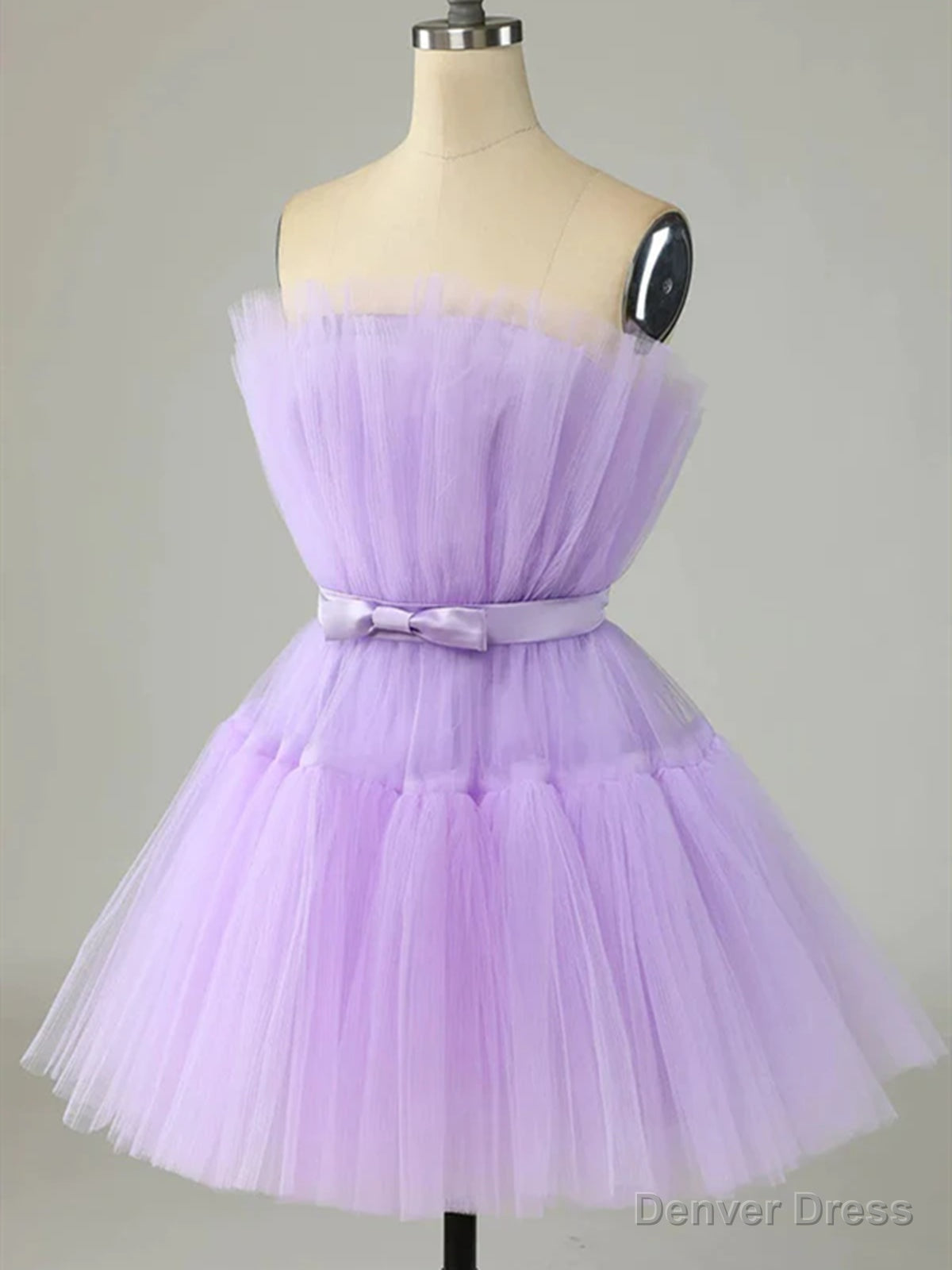 Short Purple Strapless Tulle Prom Dress, Short Lavender Tulle Graduation Homecoming Dresses Secondary image