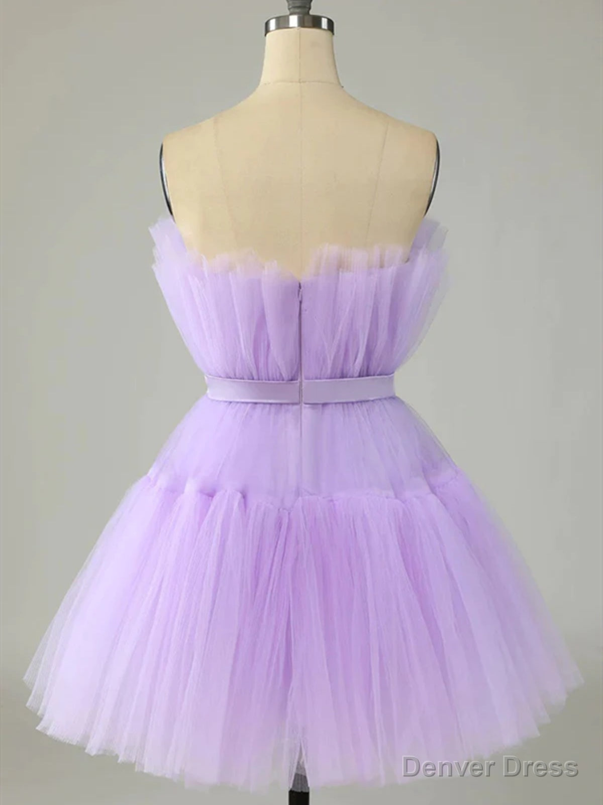 Short Purple Strapless Tulle Prom Dress, Short Lavender Tulle Graduation Homecoming Dresses