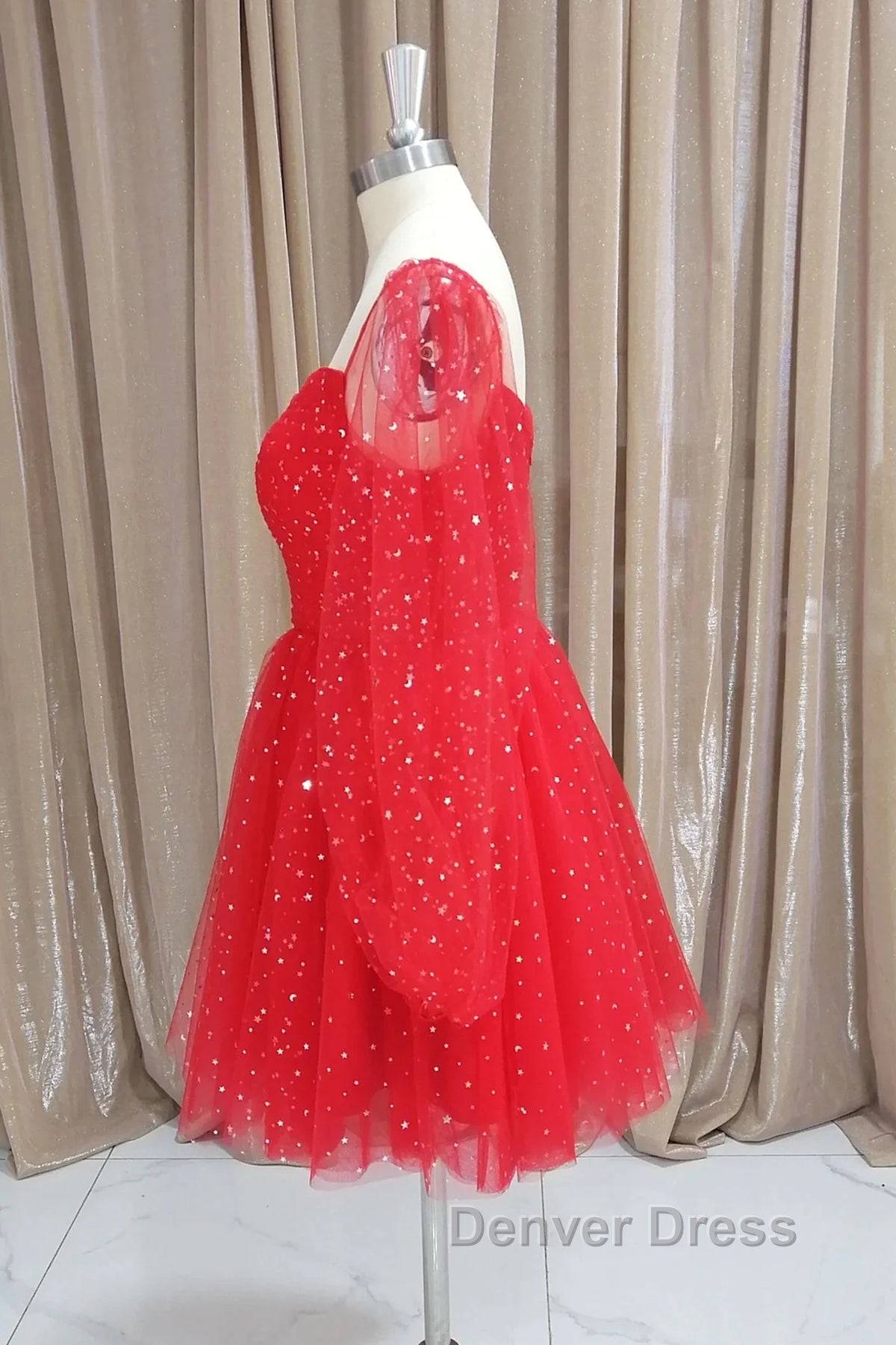 Short Red Long Sleeves Tulle Prom Dress, Short Red Long Sleeves Prom Homecoming Dresses Secondary image
