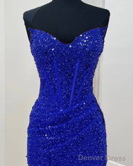 Short Royal Blue Tight Beaded Dress