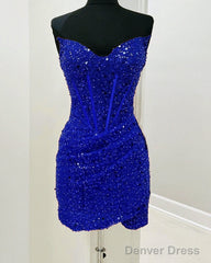 Short Royal Blue Tight Beaded Dress