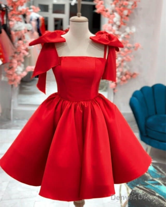Short Satin Bow Straps Mini Dress Short Prom Dresses