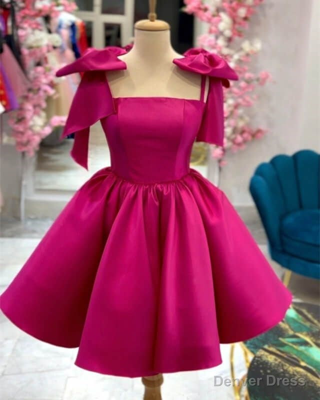 Short Satin Bow Straps Mini Dress Short Prom Dresses