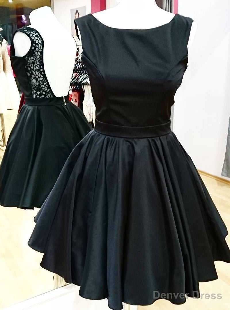 Short Satin Homecoming Party Gowns Backless Little Black Dress