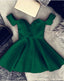 Short Satin Off Shoulder Emerald Green Homecoming Dresses