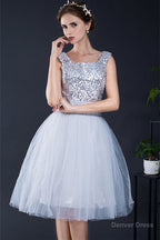 Short Sequin Tulle Lace up Knee length Homecoming Dresses