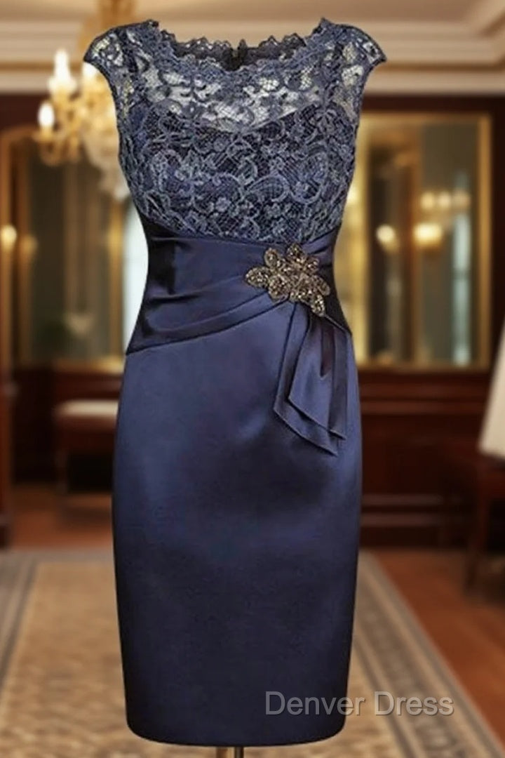 Short Sheath Navy Mother Of Bride Dresses With Lace Beading  Prom Gown Main image